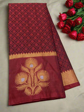 Dark Burgundy Banarasi Semi Silk Saree with Plum Border